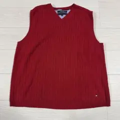 TOMMY HILFIGER レッド Vネック ベスト XL