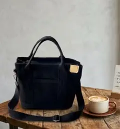 2WAY ミニトート ショルダーバッグ ファスナー付 大容量 軽量 ブラック