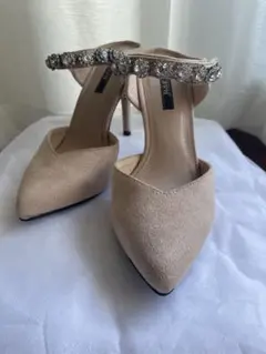 ビジューパンプス　スエード