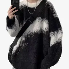 メンズニット　モヘア　クルーネック セーター ゆったり プルオーバー 秋冬のサムネイル