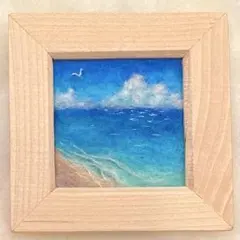 羊毛フェルト絵画木製フレーム付き(夏海の風景)