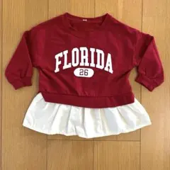 【美品】トップス カットソー 薄手トレーナー 赤 長袖 秋服 90