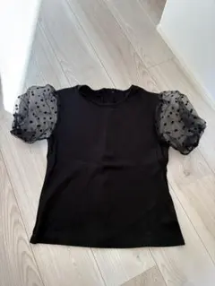 ジェンヌ　シフォン ドット柄 パフスリーブ Tシャツ Mサイズのサムネイル
