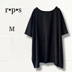 【新品タグ付】r•p•s 麻調イレヘムチュニック M 黒 半袖カットソーのサムネイル