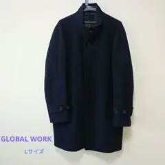 GLOBALWORKグローバルワーク　スタンドカラーコート　ネイビー 　L