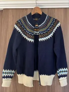 Slap Shot 90s ネイビー フェアアイル柄 ジップアップニットM