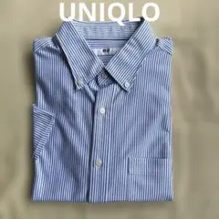 ユニクロ　ストライプブルー　ボタンダウン 半袖シャツ Lサイズ