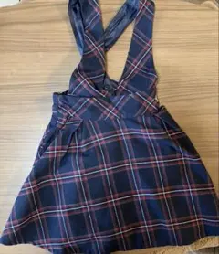 ネイビー系チェック ジャンバースカート S (140)