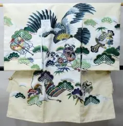 お宮参り 産着 男児 男の子 のしめ 合繊 金刺繍 綸子地 アイボリー 鷹 鼓