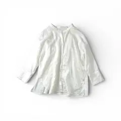 【大人可愛い】エイミーロウ バックフリル バンドカラー ストライプ ブラウス 白