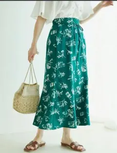 ViS ロングスカート フレア 花柄 グリーンのサムネイル
