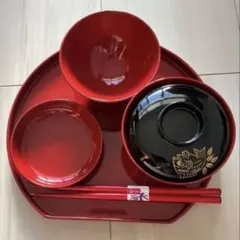 お食い初め用赤黒食器セット