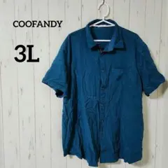 COOFANDY【3L】半袖シャツ 青 ポケット付き カジュアル 大きめ