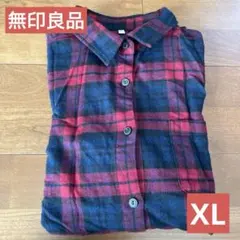 無印良品 赤紺チェック柄ネルシャツ レディースXL