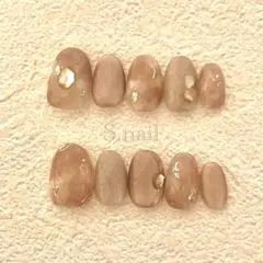 ベージュ　ブラウン　ニュアンス　オーバル　ネイルチップ
