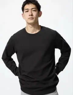 ユニクロ　ソフトタッチクルーネックTシャツ　長袖　ブラック　メンズ