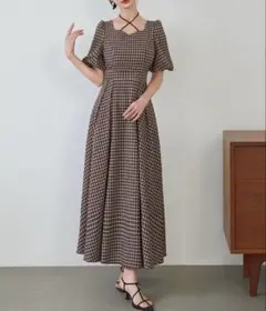 ヘヨン HYEON 人気 ロング ワンピース ギンガムチェック 白黒 - メルカリ
