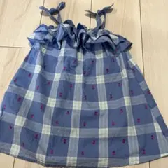 美品　アプレレクール ワンピース 80 フリル　青系　水色　チェック リボン