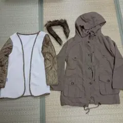 キッズ 3WAY モッズコート ボアライナー付 ブラウン150サイズ