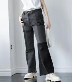 JEANASIS ジーナシス パッチワークライクデニムフレアパンツ