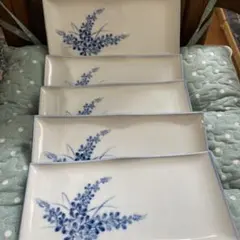 青い花模様 陶器皿 5枚セット