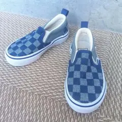 【未使用】VANS スリッポン 市松模様 ブロックチェック柄 14cm 青