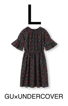 GU × UNDERCOVER ワンピース ローズ柄 5分袖 黒 L