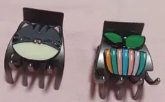 猫と植物花のヘアクリップセット