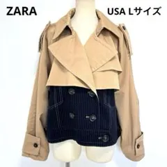 ZARA ザラ ショートコントラスト トレンチコート 大きいサイズ 切替 異素材