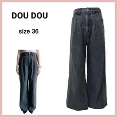 DOUDOU ドゥドゥ タックワイドデニム パンツ ブラック 36 Sサイズ