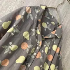 ヴィンテージ ブラウス 半袖 フルーツ レトロ カラフル ガーリー ライトグレー