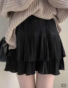 블랙 티어드 플리츠 미니 스커트 SHEIN