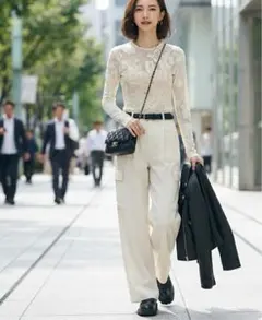 ZARA シアー ジャガード 長袖 ニット トップス カットソー アイボリー Sのサムネイル