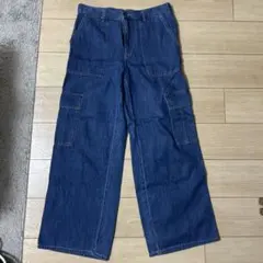 GU デニムカーゴパンツ ワイド ブルー