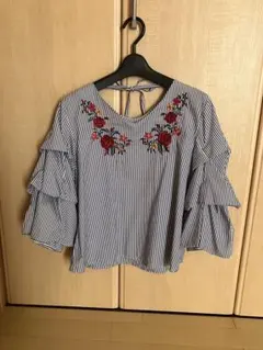 GRL ストライプ フリル袖 ブラウス