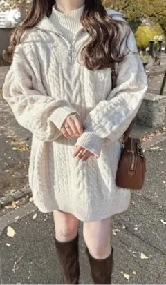‪♡M・S♡様専用★GRLハーフジップケーブル編みニットミニワンピース