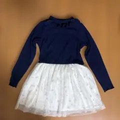 ネイビー フリルネック ワンピース 110