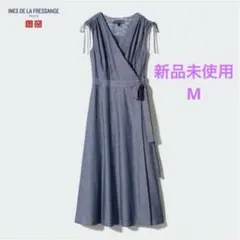 新品未使用　ユニクロ　イネス　ラップワンピース ノースリーブ　ブルー　M