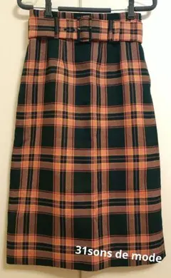 【美品】31 Sons de mode チェック柄タイトスカート