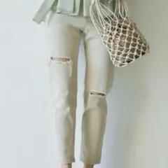 ムルーア　MURUA　スキニーパンツ　XS ハイウエスト　ダメージ　ライトグレー