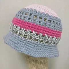 ハンドメイド クロシェハット モチーフ キッズ帽子 コットン100 綿 帽子