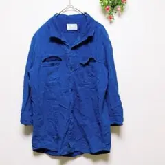 ニコルクラブフォーメン【M】コットンリネンダンガリーシャツ Yシャツ ブルー 麻