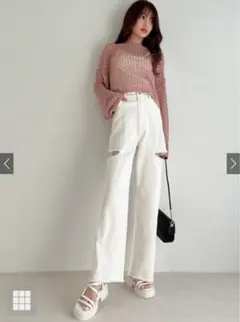 GRL スリットダメージワイドパンツ[gm633] 白　ホワイト　新品