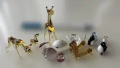 ガラス細工 ミニチュア 動物セット（キリン／犬／クジラ／ペンギンなど）