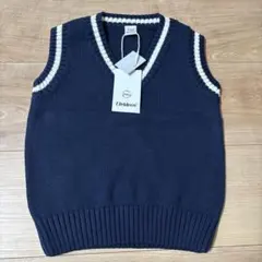 ネイビー Vネック ニットベスト 100