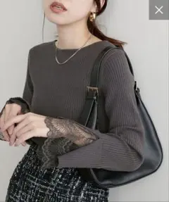 natural couture 大人気 前後2way 袖口 レース リブニット