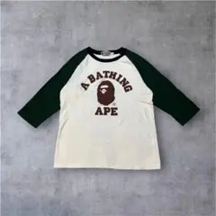 初期タグ✨90s A BATHING APE カレッジロゴ ラグラン 7分袖 Sのサムネイル