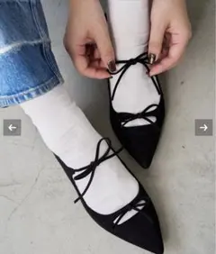 LE TALON ポインテッドダブルリボンフラットシューズ　ブラック