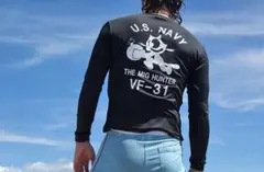 水陸両用 ラッシュガード にも使える 長袖 ドライTシャツ S 黒猫 NAVY
