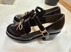 axes femme POETIQUE リボン金具ローファー　黒L